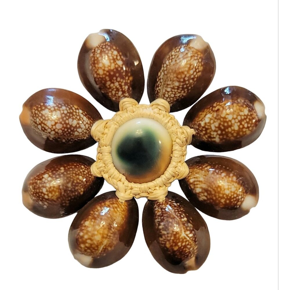 Operculum Shell Rattan Flower Pin Brooch K197